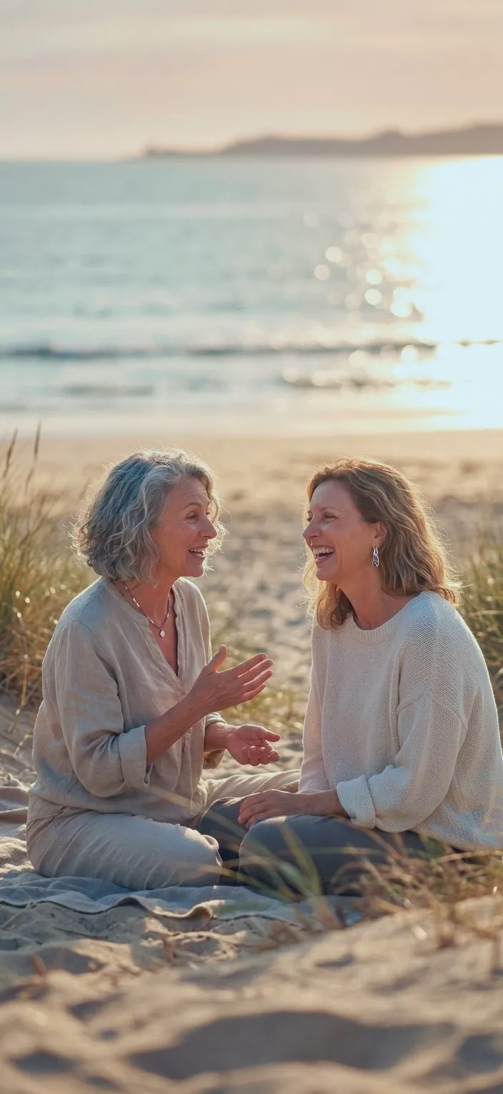Deux amies de plus de 50 ans qui rient sur la plage au coucher du soleil – Drainage lymphatique Vodder® et brésilien à Gujan-Mestras, Bassin d’Arcachon Deux amies de plus de 50 ans qui rient sur la plage au coucher du soleil – Drainage lymphatique Vodder® et brésilien à Gujan-Mestras, Bassin d’Arcachon